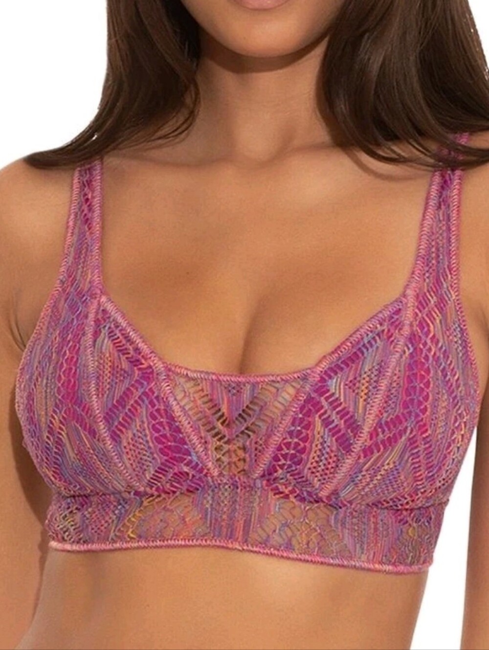 New BECCA by Rebecca Mosaic Purple Crochet Bralette Bikini Top Sz Large